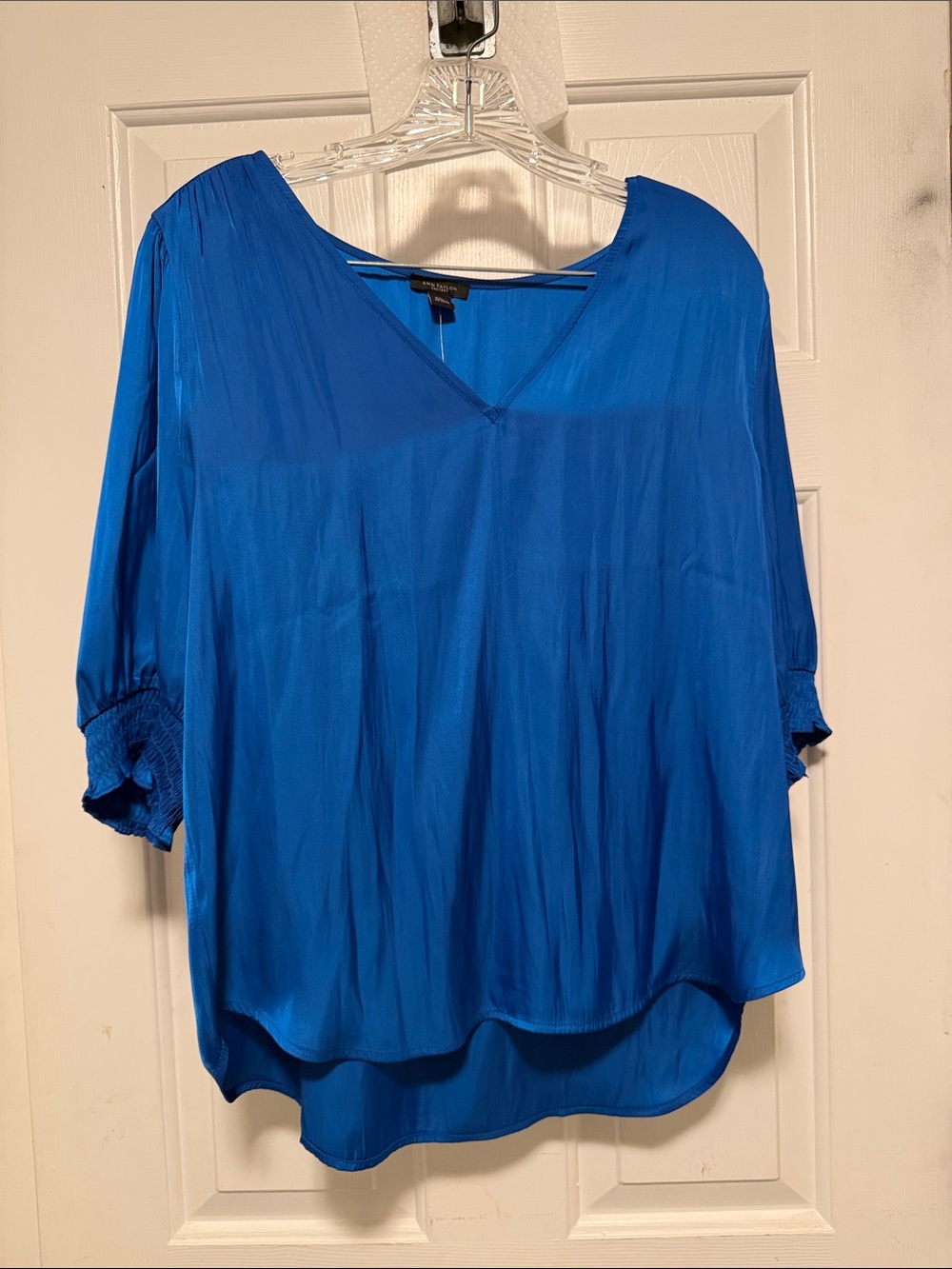 LOFT Royal Blue V-Neck Smocked Sleeve Blouse